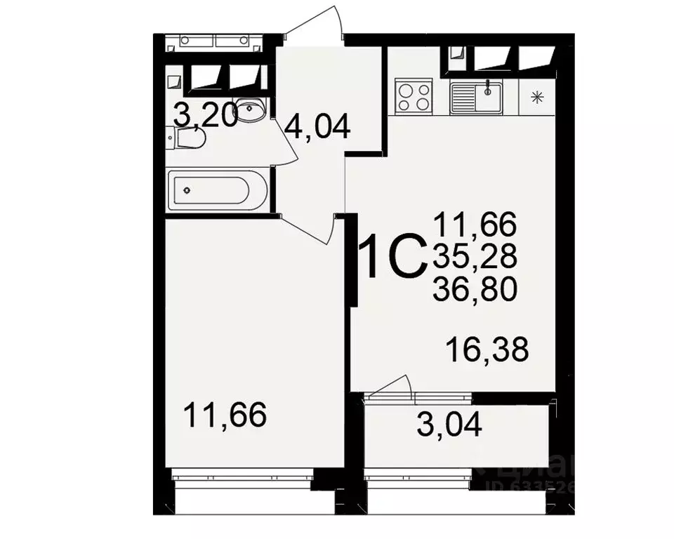 1-к кв. Рязанская область, Рязань ул. Ленинского Комсомола (35.28 м) - Фото 1