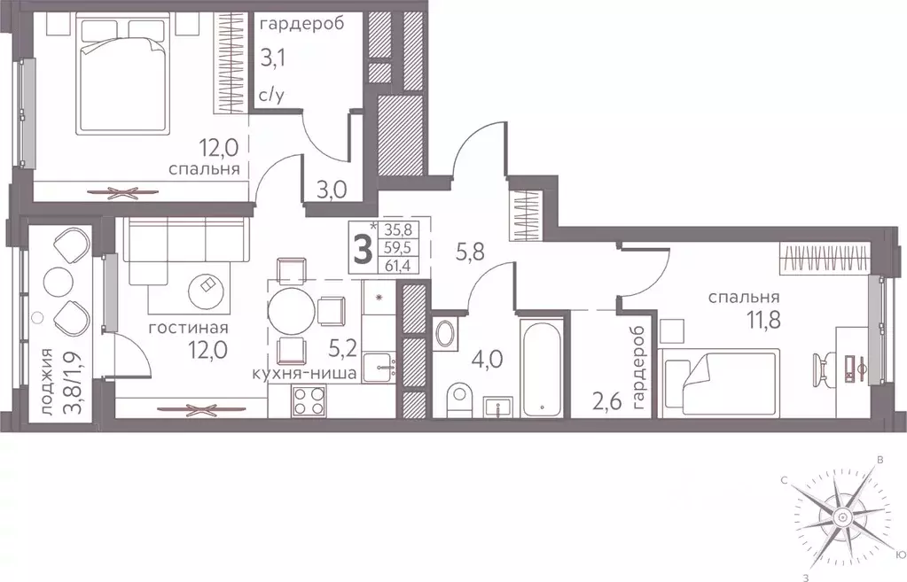 Студия Пермский край, Пермь ул. Серебристая, 3 (61.4 м) - Фото 1