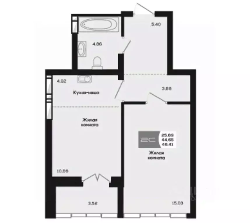 2-к кв. Новосибирская область, Новосибирск ул. Титова, 48 (44.65 м) - Фото 1
