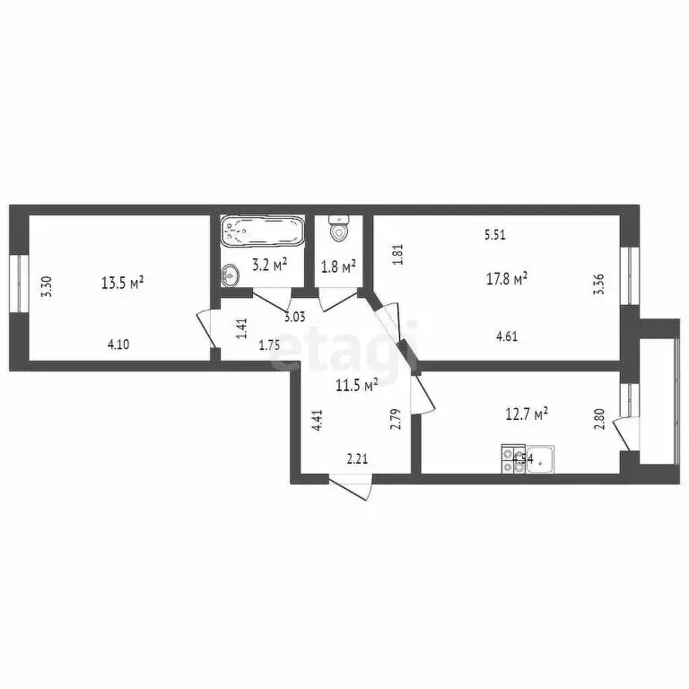 2-комнатная квартира: Тюмень, Широтная улица, 158к1 (60.7 м) - Фото 1