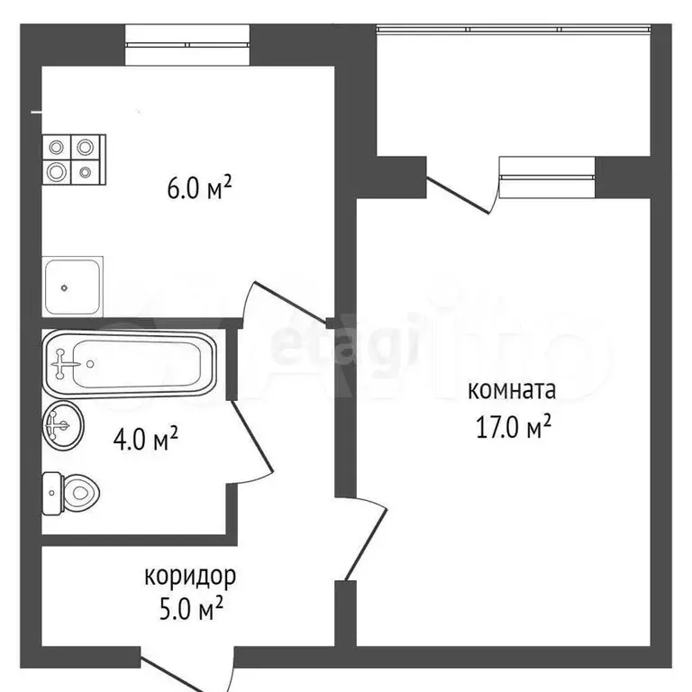 1-к. квартира, 32,5 м, 1/5 эт. - Фото 1