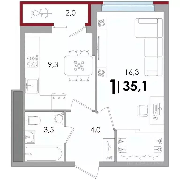 1-к кв. Тверская область, Тверь Южный мкр,  (35.1 м) - Фото 0