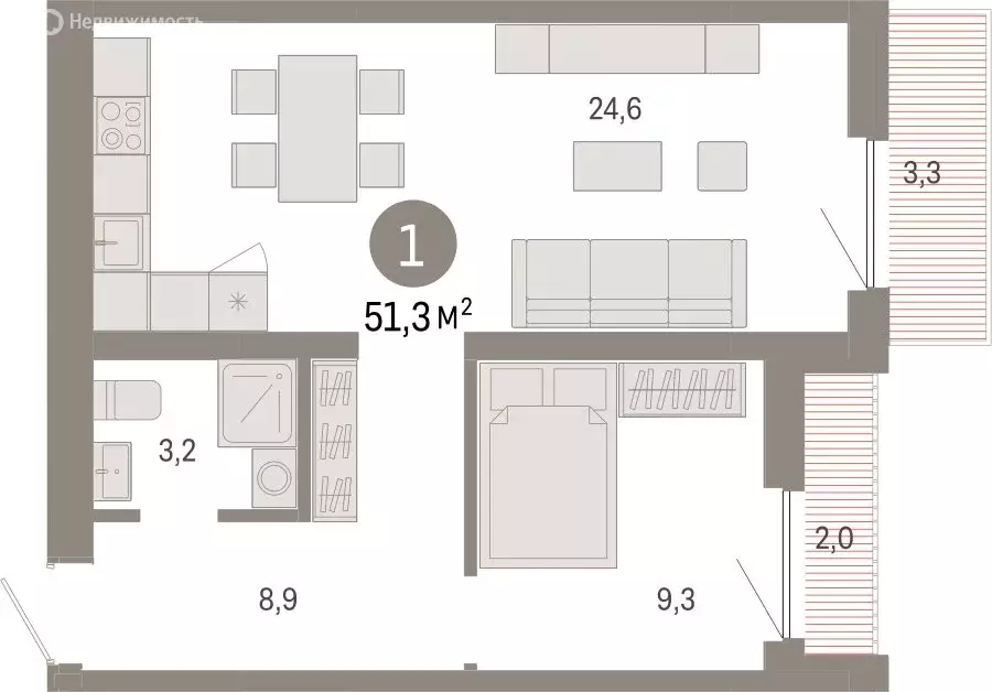 1-комнатная квартира: Новосибирск, Большевистская улица, с49 (51.33 м) - Фото 1