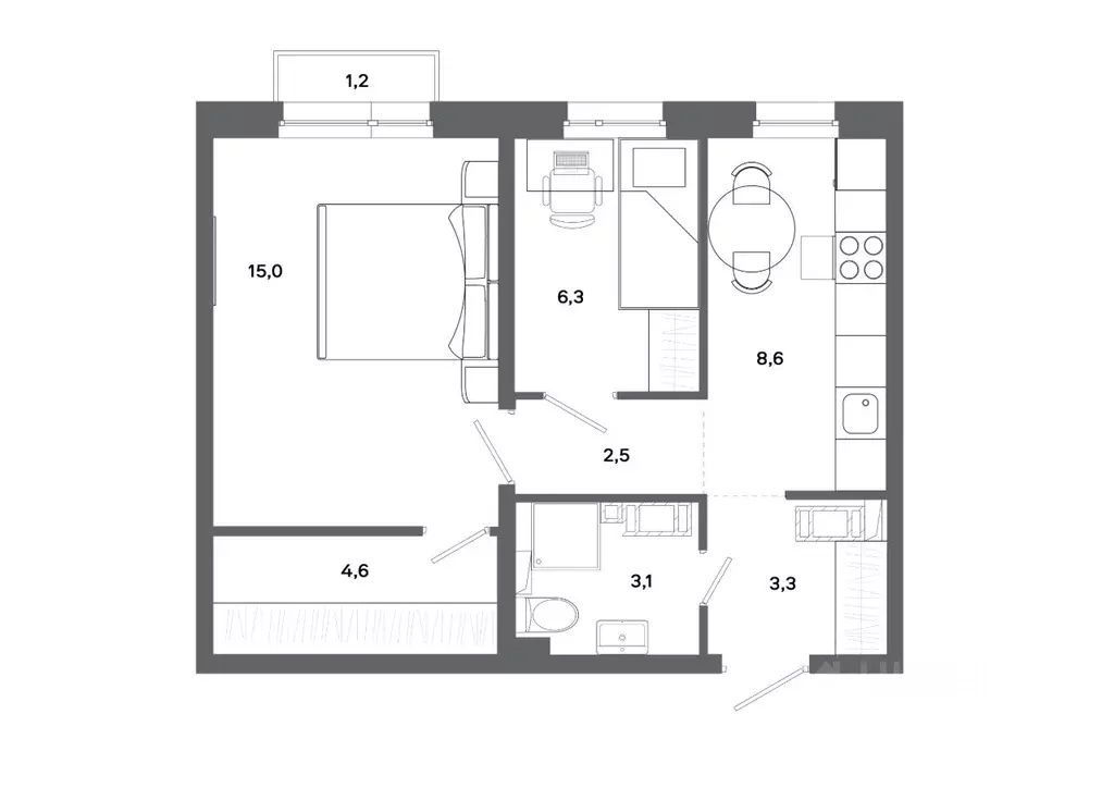 2-к кв. Ханты-Мансийский АО, Сургут 30А мкр,  (43.4 м) - Фото 0