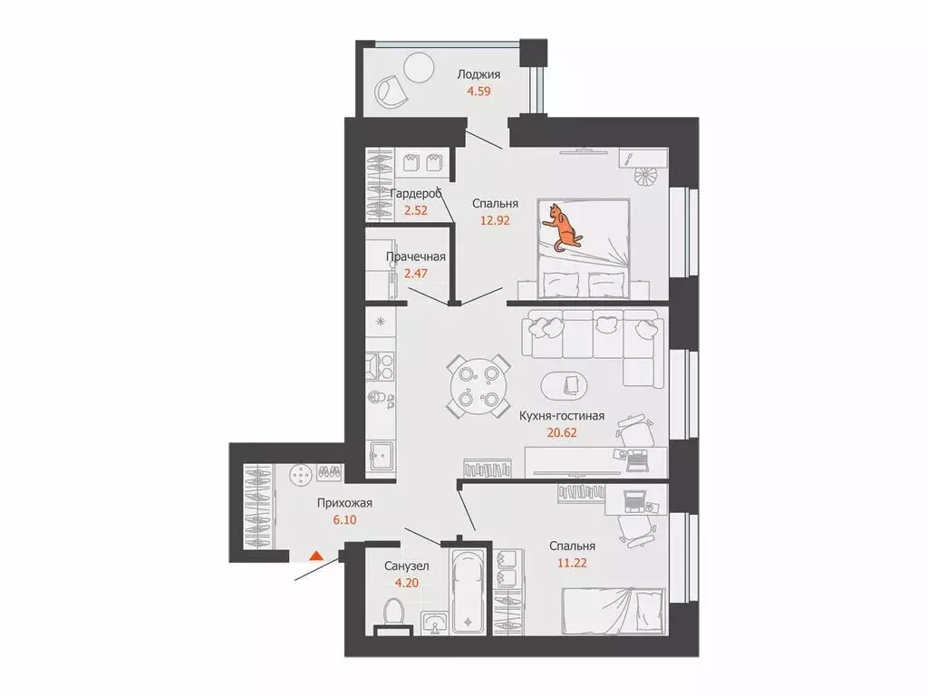 2-комнатная квартира: Киров, улица Дмитрия Козулева, 8 (62 м) - Фото 1