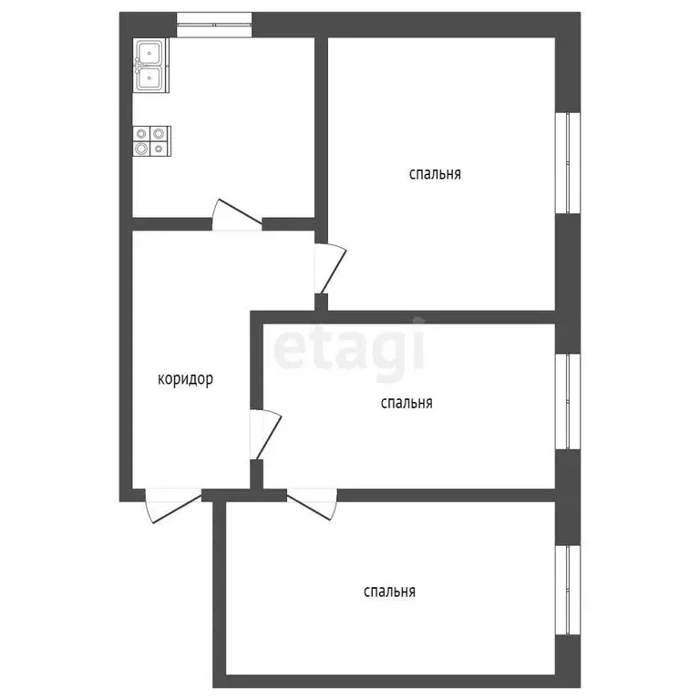 Квартира, 3 комнаты, 62.1 м - Фото 1