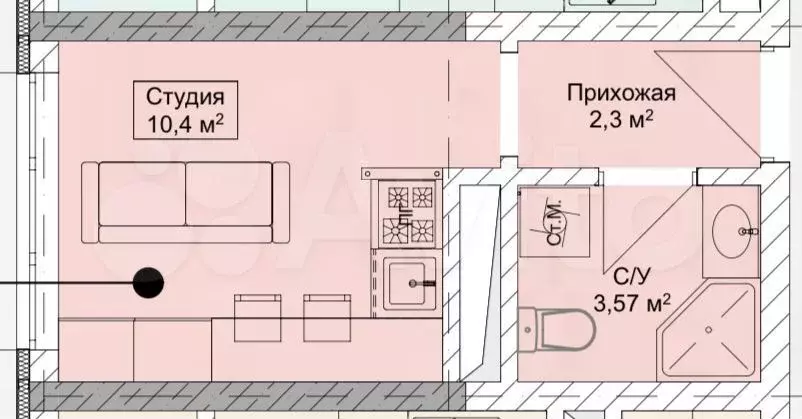 Квартира-студия, 16,3 м, 5/30 эт. - Фото 0