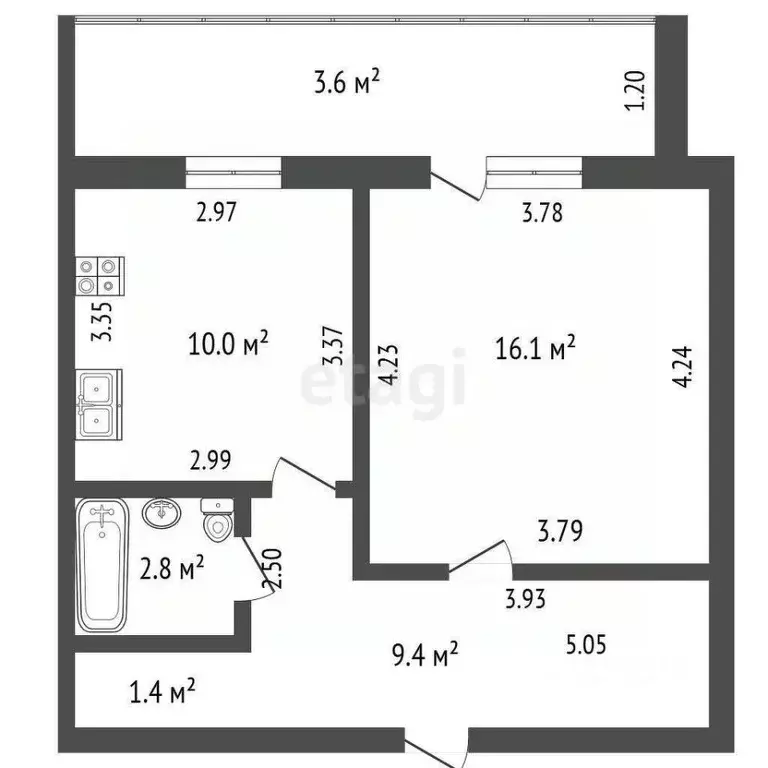 1-к кв. Башкортостан, Стерлитамак ул. Артема, 147 (39.7 м) - Фото 1