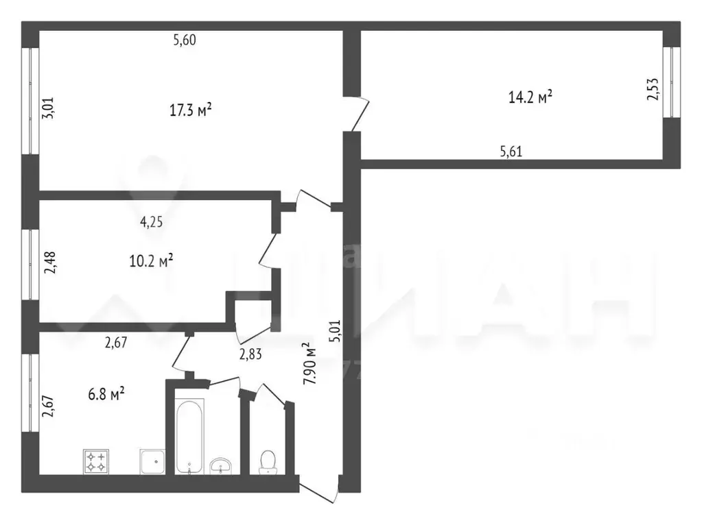 3-к кв. Челябинская область, Магнитогорск ул. Галиуллина, 29 (58.0 м) - Фото 1