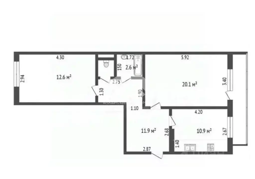2-к кв. Кемеровская область, Кемерово ул. Дружбы, 17 (60.0 м) - Фото 1
