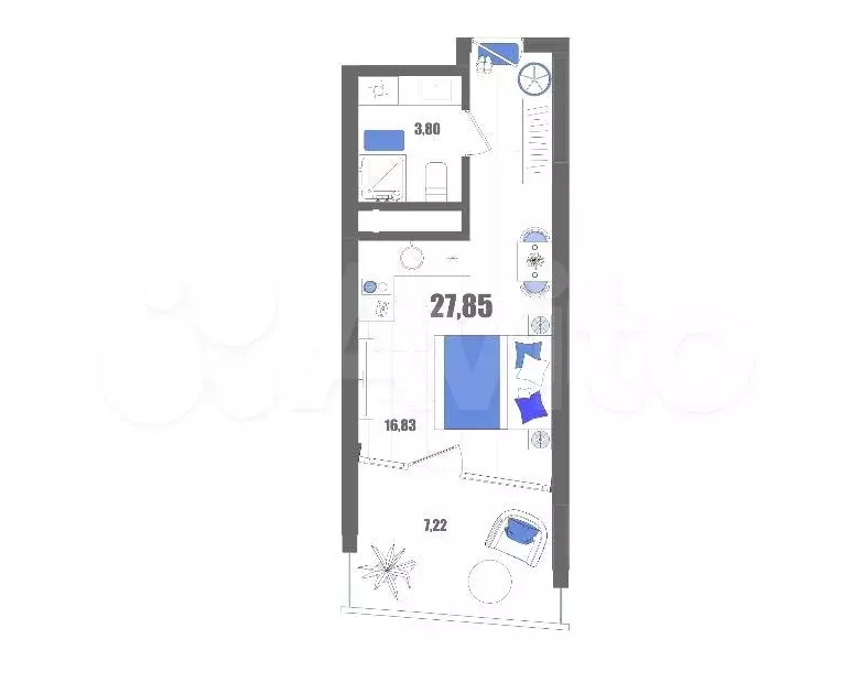 Апартаменты-студия, 27,9 м, 2/22 эт. - Фото 0