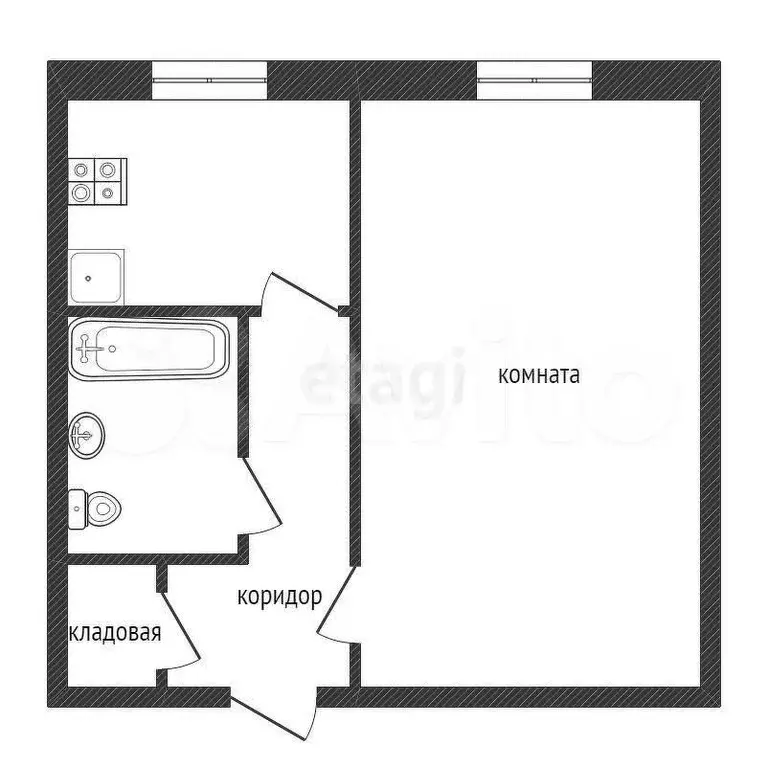 1-к. квартира, 30,4 м, 1/5 эт. - Фото 0