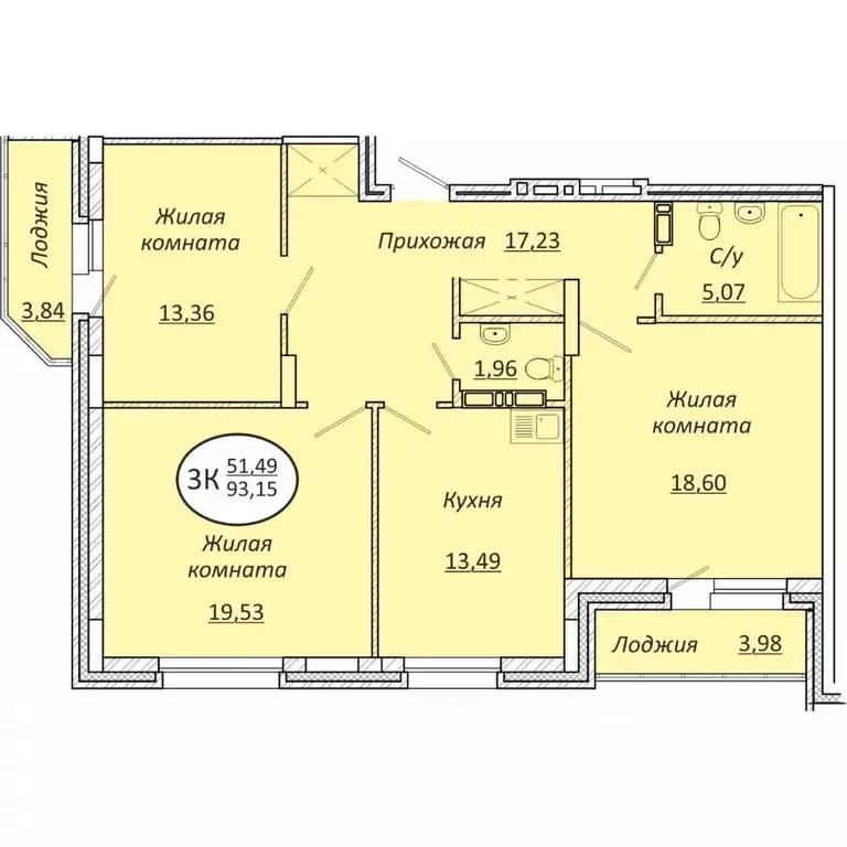 3-к кв. Новосибирская область, Новосибирск  (93.15 м) - Фото 0