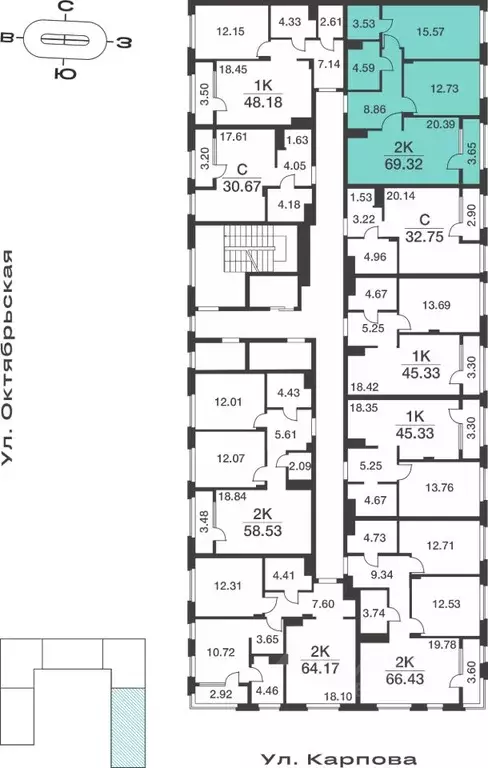 2-к кв. Тульская область, Тула ул. Карпова, 103А (69.32 м) - Фото 1