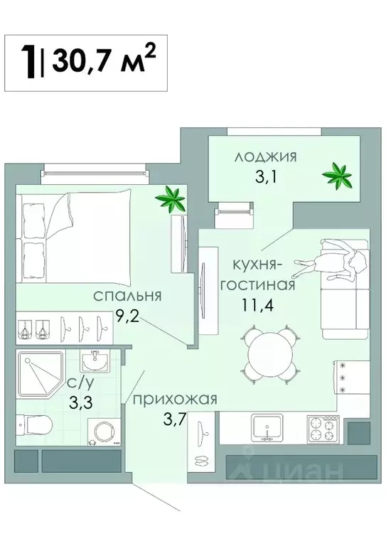 1-к кв. Тверская область, Тверь Южный мкр,  (30.7 м) - Фото 0