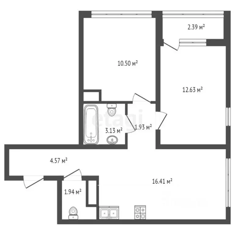 2-к кв. Тюменская область, Тюмень ул. Анатолия Клиндюка, 1 (49.8 м) - Фото 2