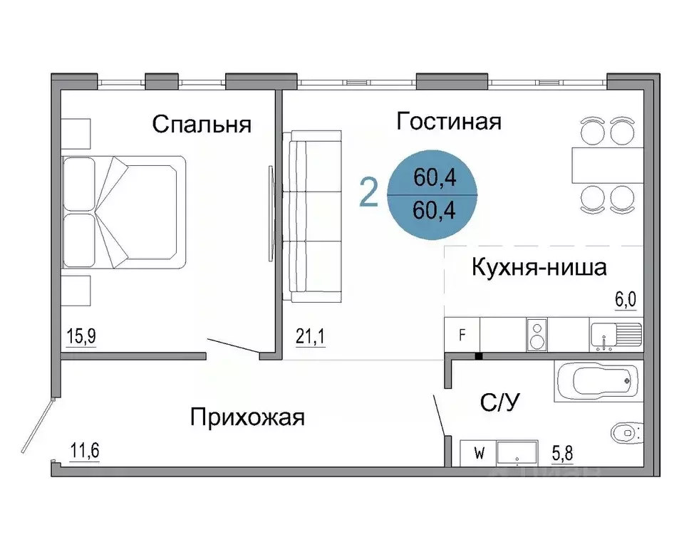 2-к кв. Крым, Керчь Белый город жилой комплекс (60.4 м) - Фото 0