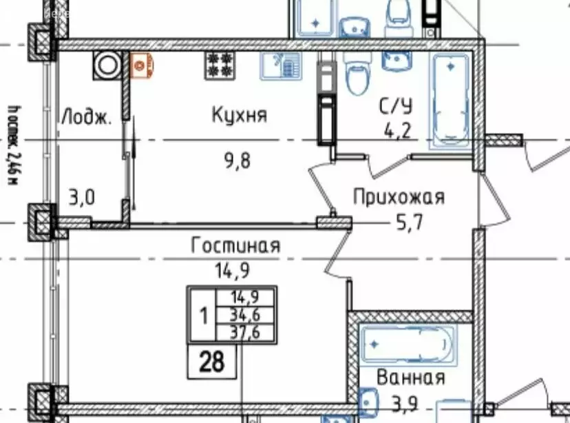 1-комнатная квартира: Ставрополь, улица Алексея Яковлева, 5/1 (37.6 м) - Фото 0