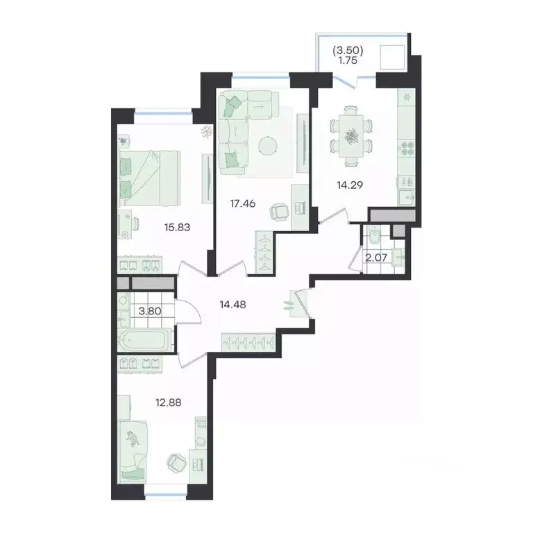 3-к кв. Московская область, Подольск городской округ, пос. Сосновый ... - Фото 1