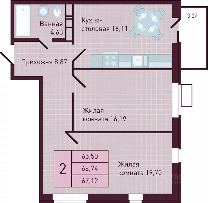 2-к кв. Чувашия, Новочебоксарск Советская ул., поз1 (67.12 м) - Фото 1