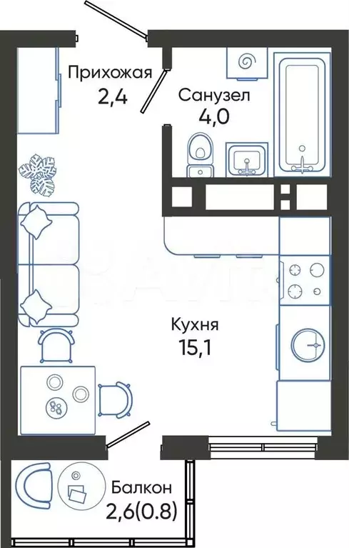 Квартира-студия, 22,3 м, 23/24 эт. - Фото 0