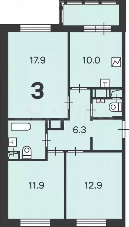 Аукцион: 3-к. квартира, 68,7 м, 12/17 эт. - Фото 0