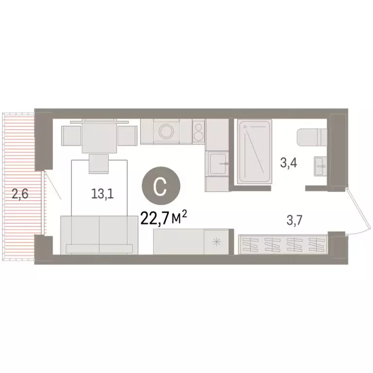 Квартира-студия: Новосибирск, улица Аэропорт (22.65 м) - Фото 1