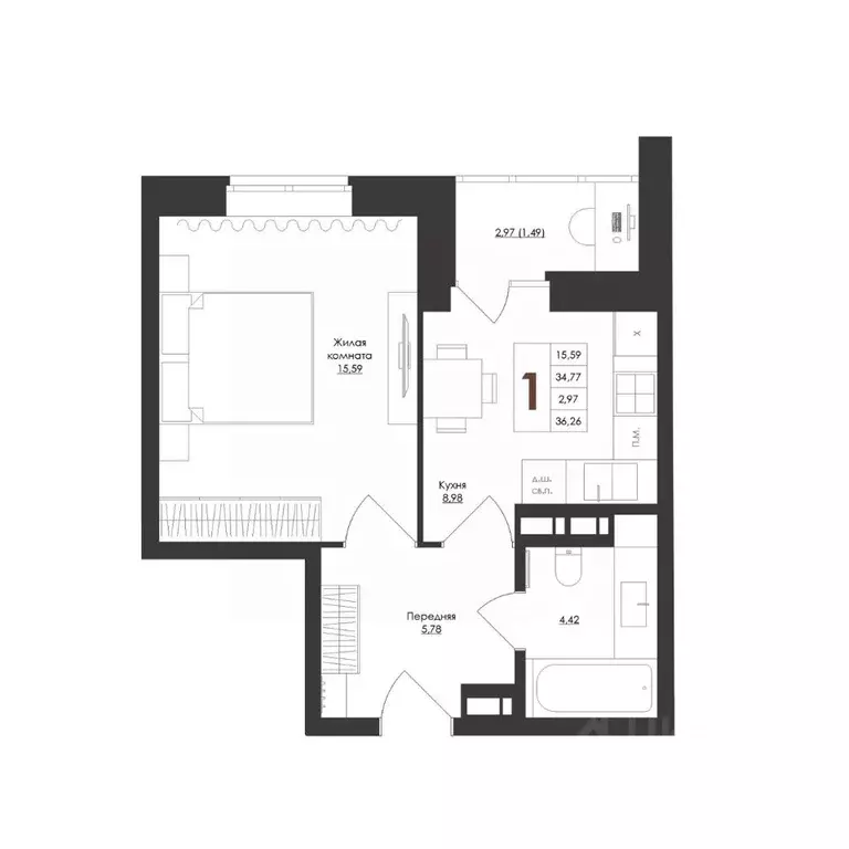 1-к кв. Орловская область, Орловский муниципальный округ, с. Старцево ... - Фото 1