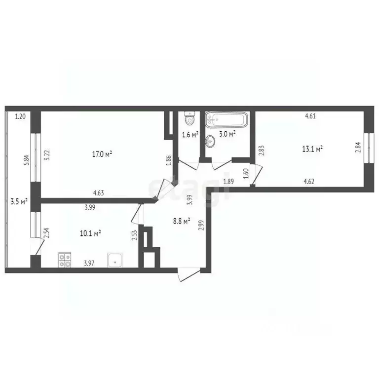 2-к кв. Татарстан, Набережные Челны просп. Яшьлек, 8А (57.0 м) - Фото 2