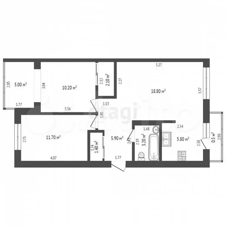 3-к. квартира, 59,1 м, 5/5 эт. - Фото 0