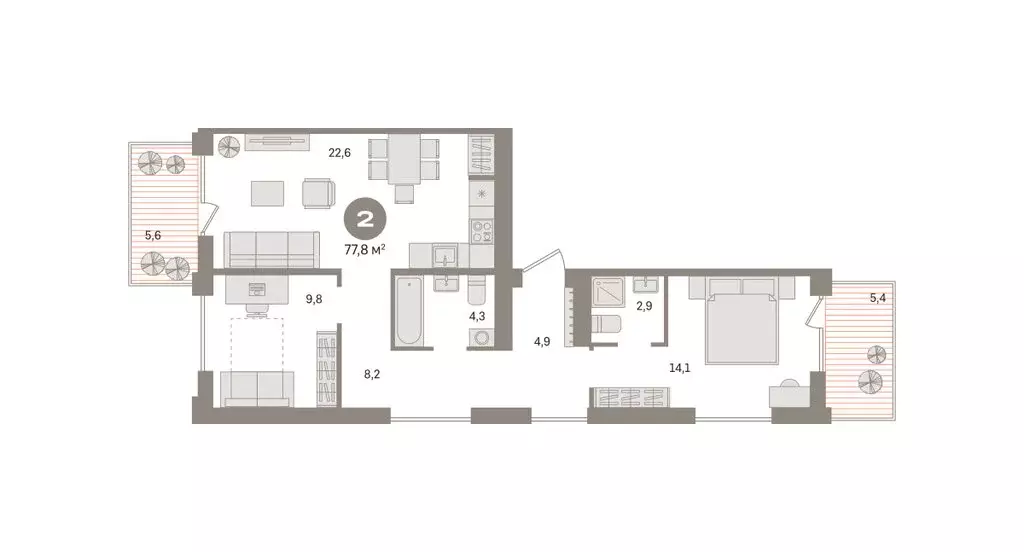 2-комнатная квартира: Новосибирский район, рабочий посёлок Краснообск, ... - Фото 2