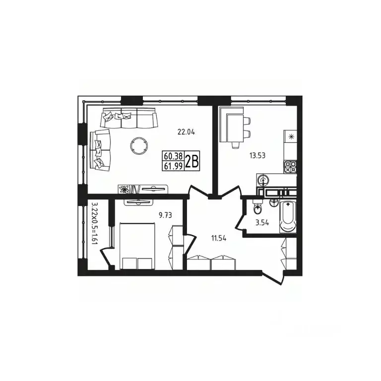 2-к кв. Адыгея, Майкоп  (61.99 м) - Фото 1