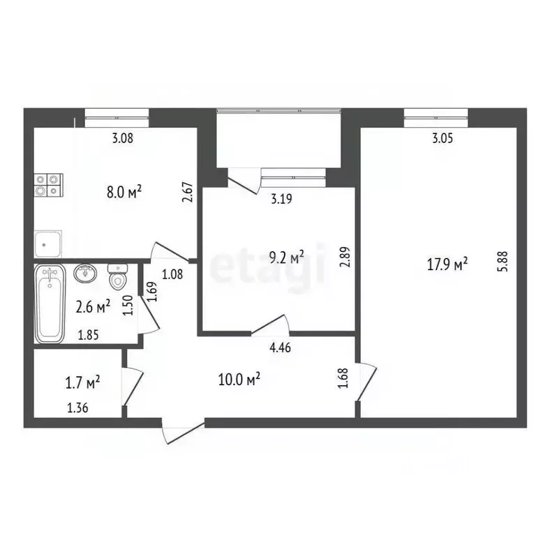 2-к кв. Ямало-Ненецкий АО, Новый Уренгой Тундровая ул., 12 (44.4 м) - Фото 2