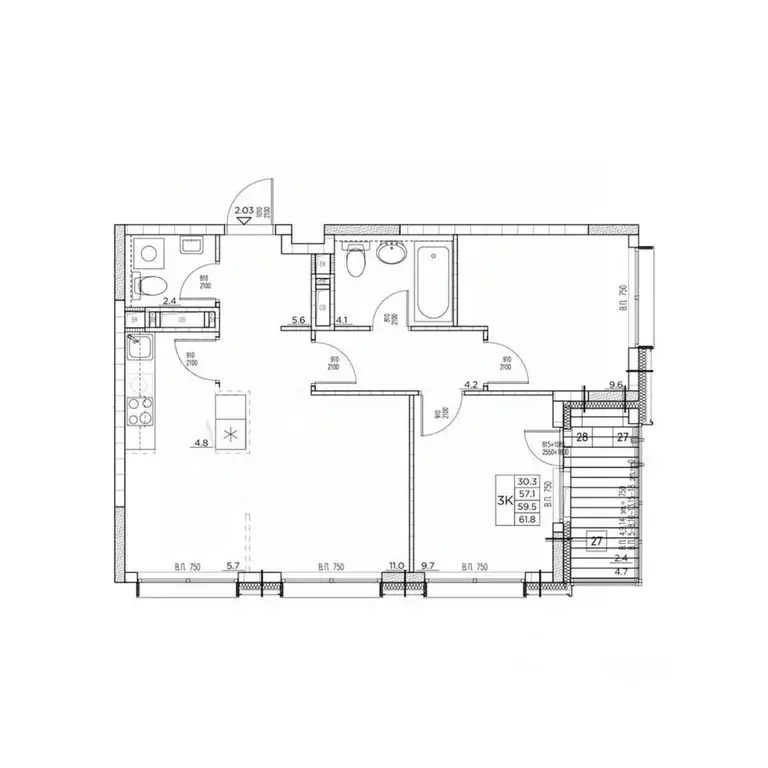 3-к кв. Приморский край, Владивосток ул. Расула Гамзатова, 7к1 (61.8 ... - Фото 1