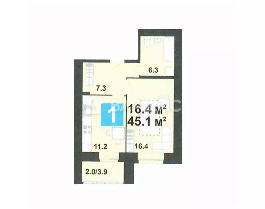 1-к кв. Пензенская область, Пенза ул. Щербакова, 69 (45.1 м) - Фото 2