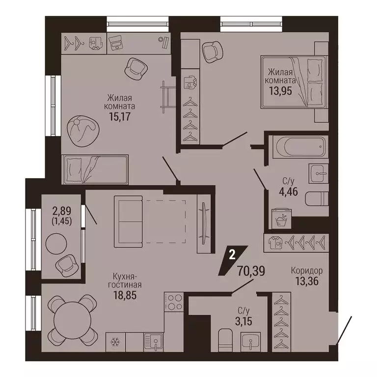 2-комнатная квартира: Екатеринбург, улица Энергостроителей, 7 (70.39 ... - Фото 0