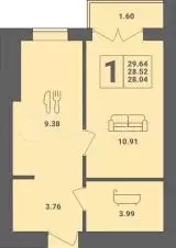 1-к. квартира, 28,5 м, 2/6 эт. - Фото 1