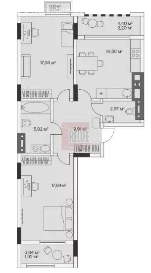 2-комнатная квартира: посёлок Малое Исаково, Первая улица, 1к3 (73.5 ... - Фото 1