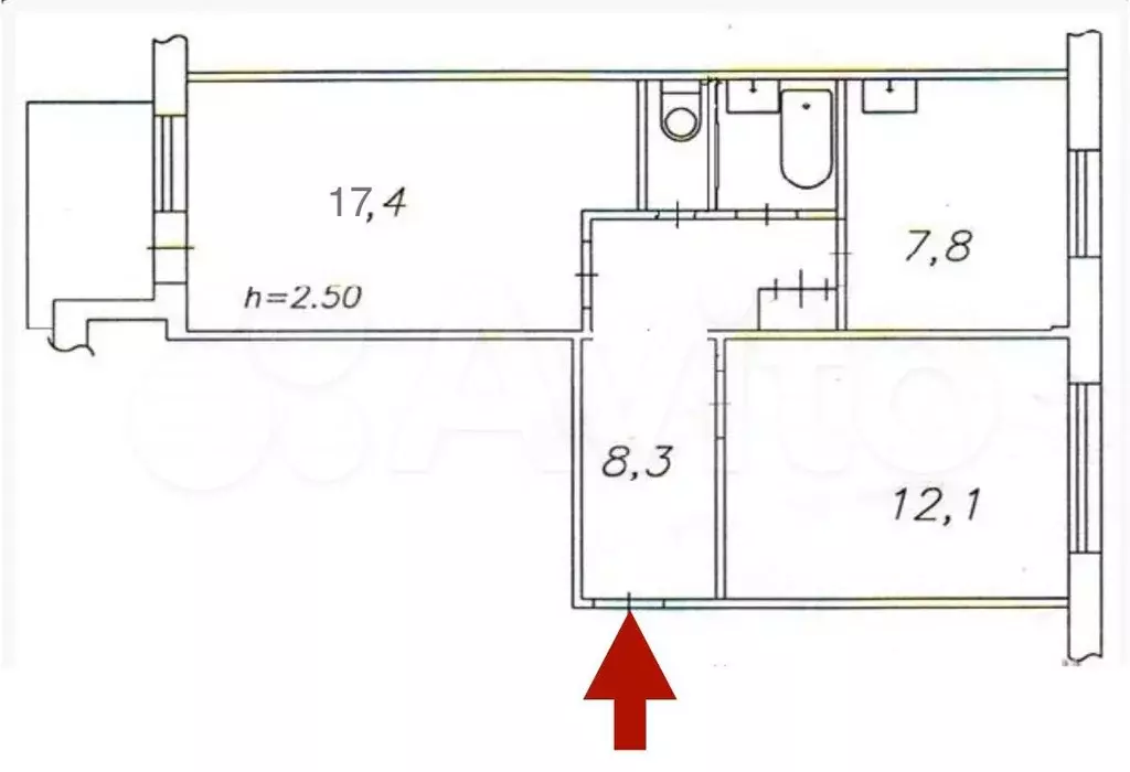 2-к. квартира, 50 м, 2/5 эт. - Фото 0