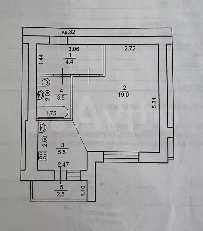 1-к. квартира, 32,4 м, 9/9 эт. - Фото 0