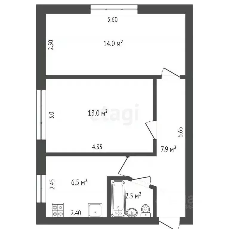 2-к кв. Крым, Ялта муниципальный округ, Кореиз пгт ул. Южная, 48 (43.7 ... - Фото 1
