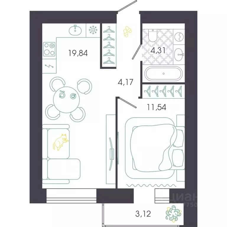 1-к кв. Пензенская область, Пенза Колышлейская ул., 7 (41.42 м) - Фото 1