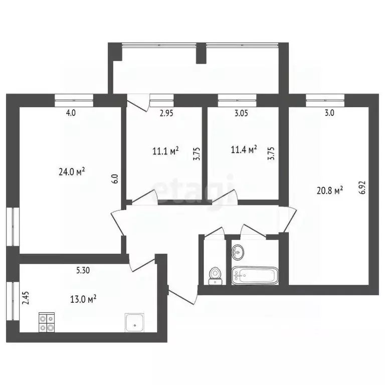 4-к кв. Белгородская область, Белгород ул. Конева, 7 (96.0 м) - Фото 1