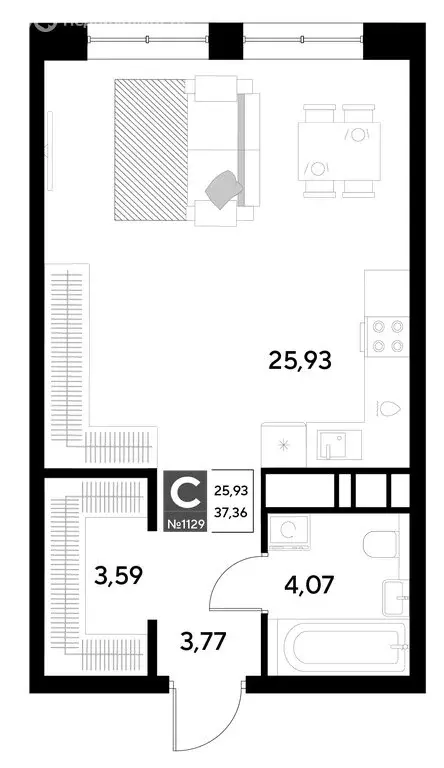 Квартира-студия: Омск, жилой район Снегири (37.36 м) - Фото 0
