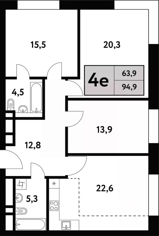 4-к кв. Москва Фестивальная ул., 15к6 (94.9 м) - Фото 0