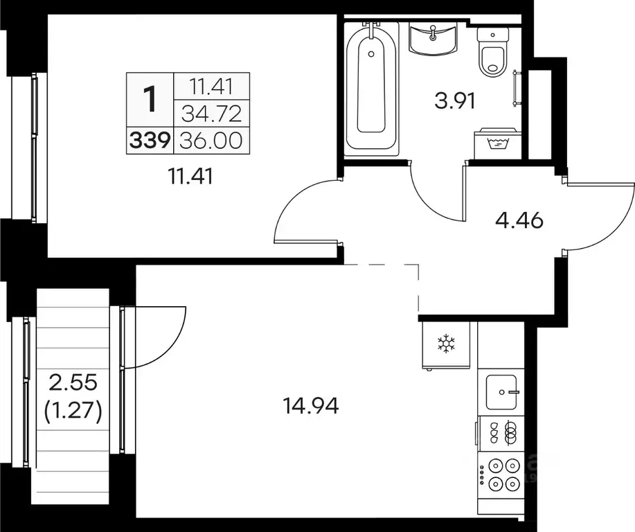 1-к кв. Мурманская область, Мурманск Долина Уюта тер.,  (36.0 м) - Фото 0