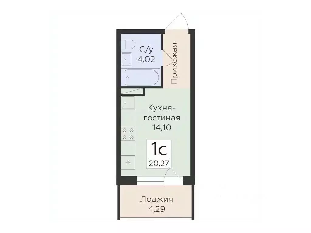 Студия Воронежская область, Воронеж ул. Матросова, 60 (20.27 м) - Фото 1