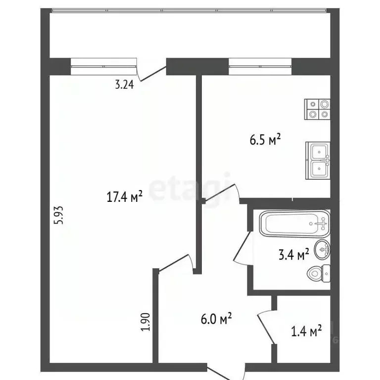 1-к кв. Татарстан, Альметьевск ул. Юнуса Аминова, 9А (34.7 м) - Фото 2