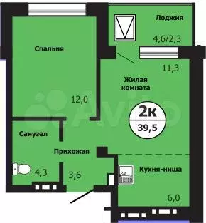 2-к. квартира, 39,5 м, 7/19 эт. - Фото 0