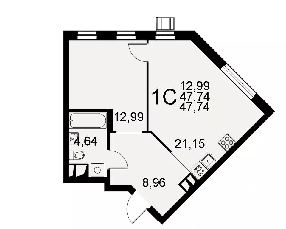 1-к кв. Тульская область, Тула Пушкинская ул., 2Г (47.74 м) - Фото 0